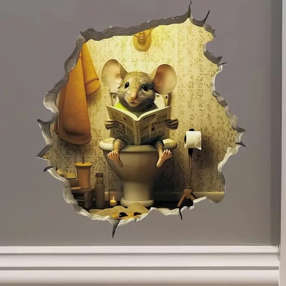 Hilarious Mouse Hole in the Wall Sticker Reading Sitting on “Throne” - Picture 3 of 4